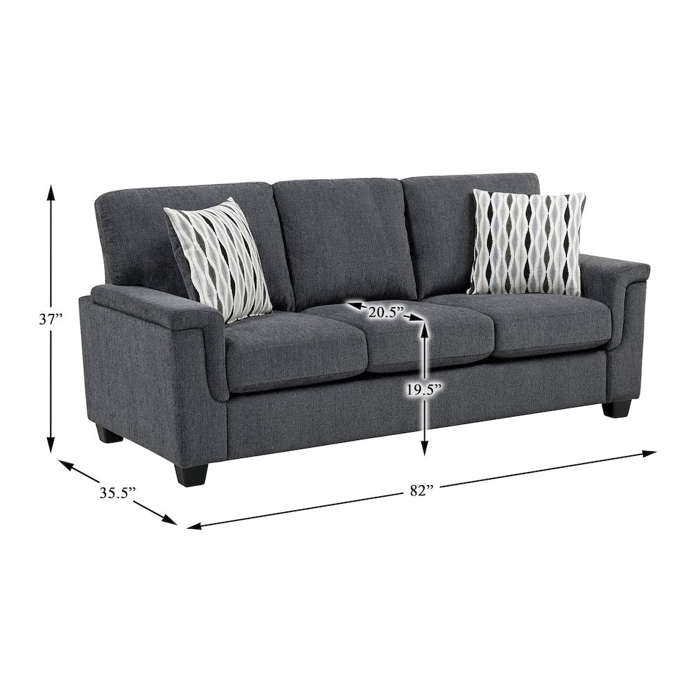 Chelsea Chenille 2pc Set: Sofa, Loveseat in Dark Gray