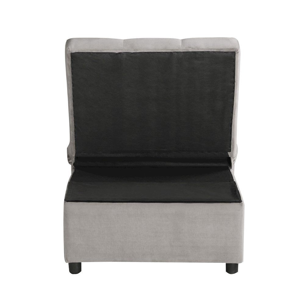 Garrell Velvet Storage Bench with Pull-Out Ottoman in Brownish Gray