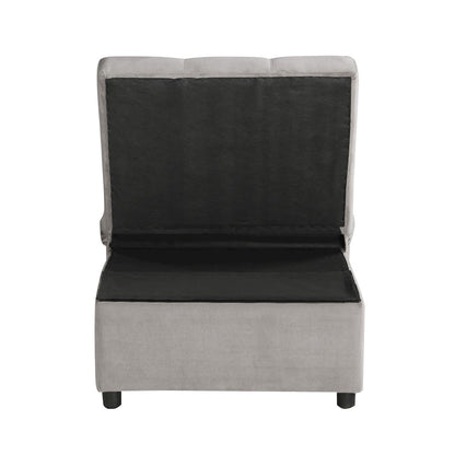 Garrell Velvet Storage Bench with Pull-Out Ottoman in Brownish Gray
