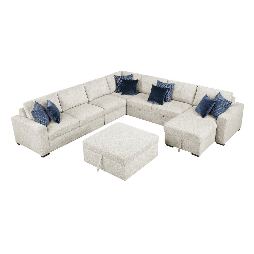 Isla Microfiber 6-Piece Sectional with Reversible Chaise in Beige