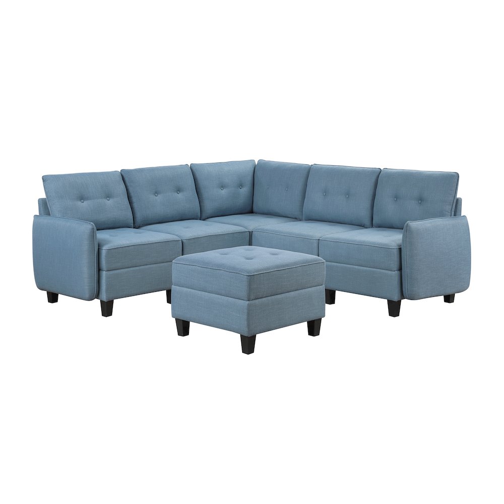 Garren Textured 6-Piece Sectional with Storage and Ottoman in Blue