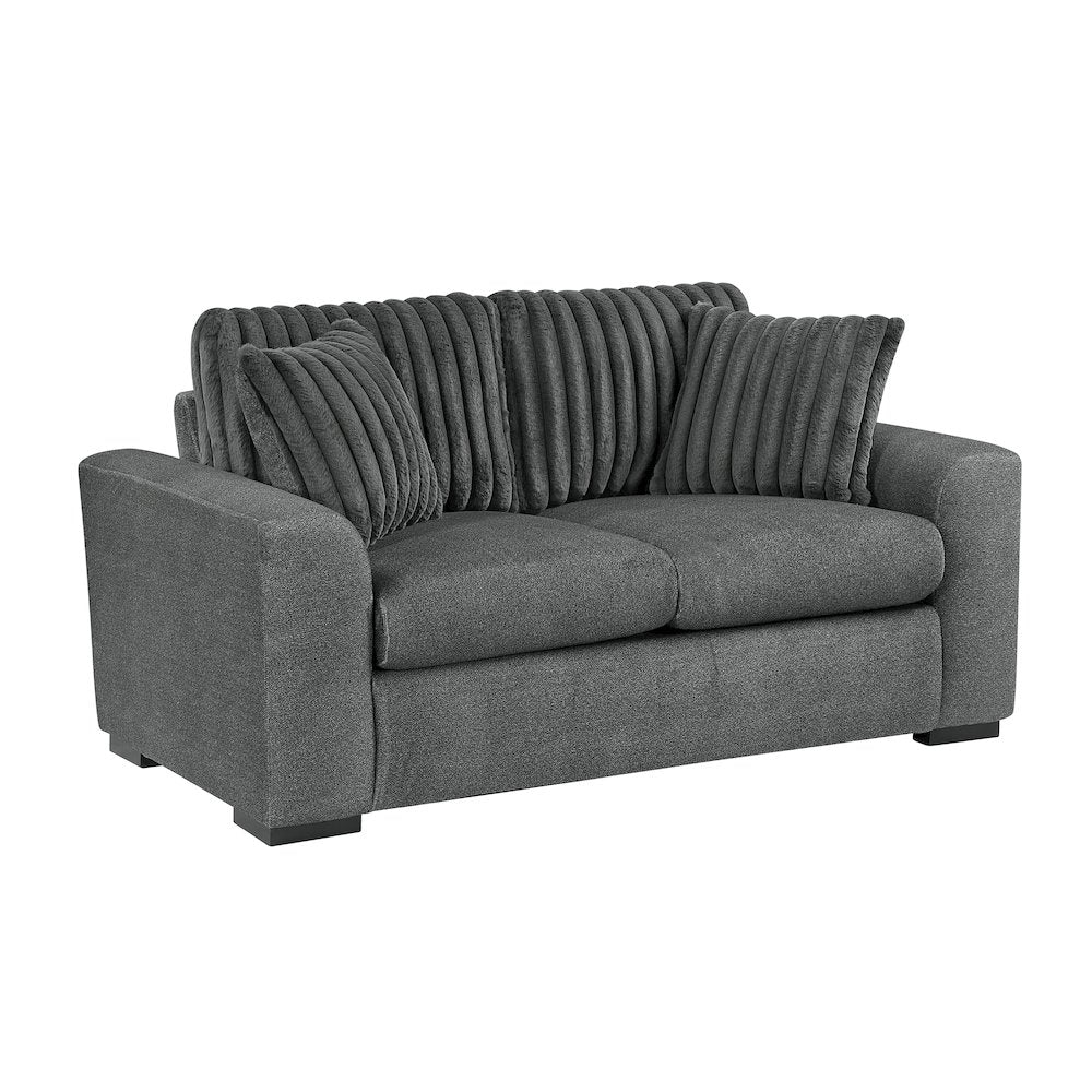 Athena Textured 3pc Set: Sofa, Loveseat, Chair in Dark Gray