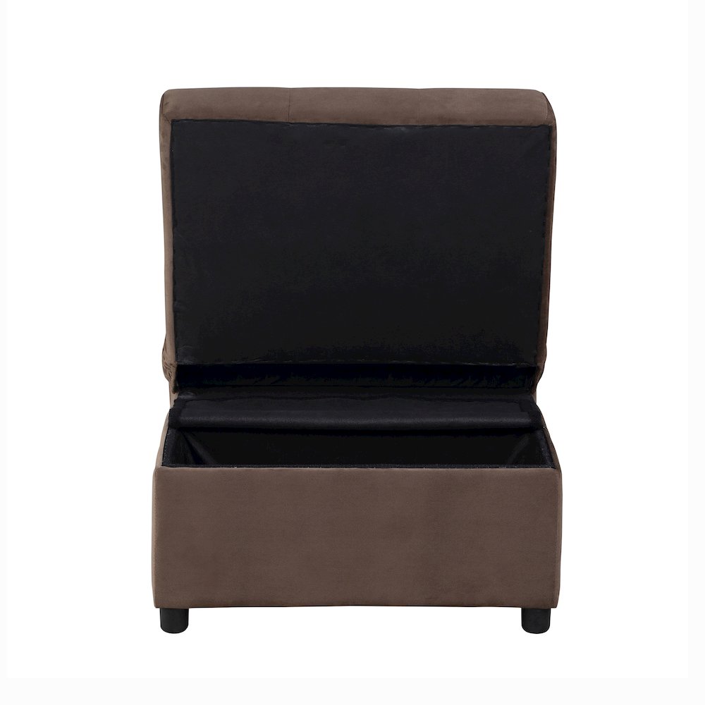 Garrell Velvet Storage Bench with Pull-Out Ottoman in Brown