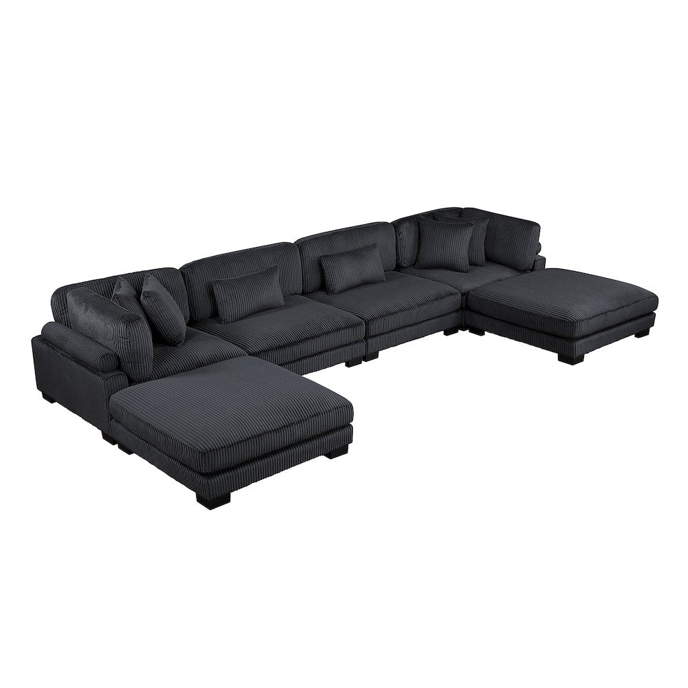 Traverse Corduroy 6-Piece Modular Sectional with Ottomans in Black