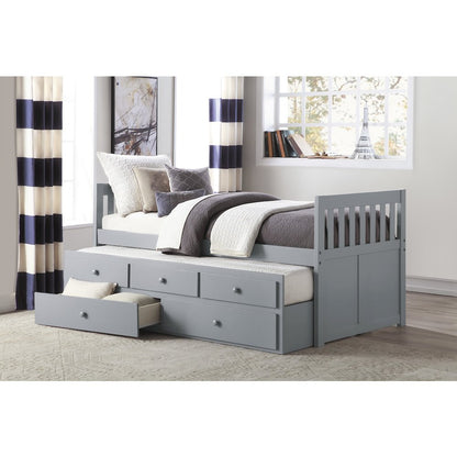 Orion Pine Twin Over Twin Trundle Bed with two Storage Drawers in Gray