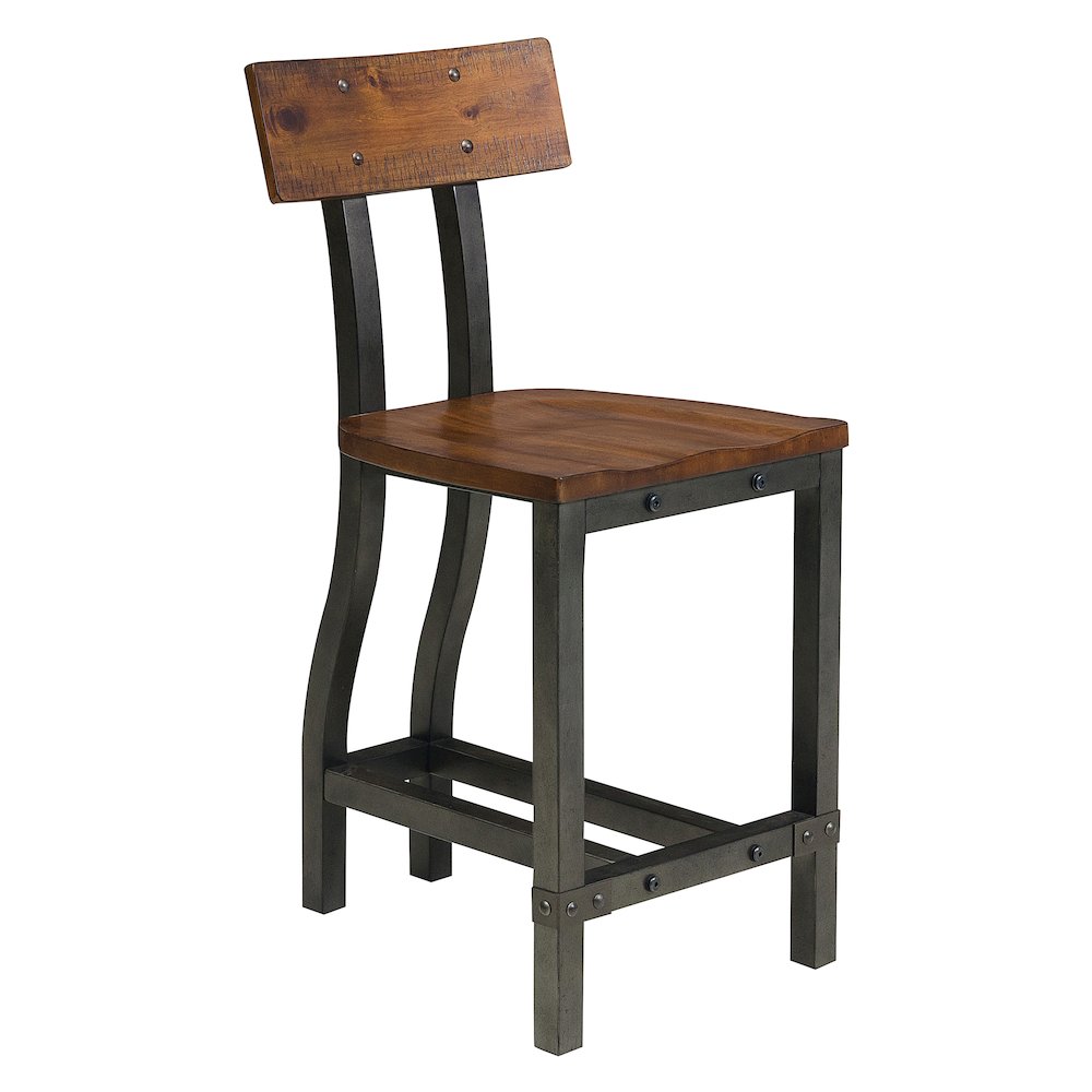 Holverson Wood Counter Height Chair, Set of 2 in Rustic Brown & Gunmetal