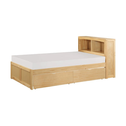 Bartly Pine Twin Bookcase Bed with Storage Boxes in Natural Pine