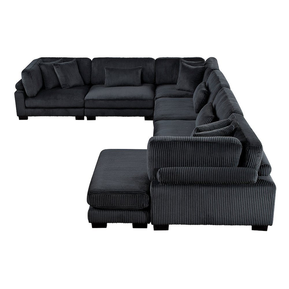 Traverse Corduroy 6-Piece Modular Sectional with chaise in Black