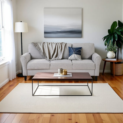 Sand Color Upholstered 3 Seater Couch, Elegant Small Sofa Couch for Living Rooms