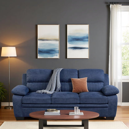 Blue Textured Fabric 3-Seater Couch Sofa Ideal for Living Room