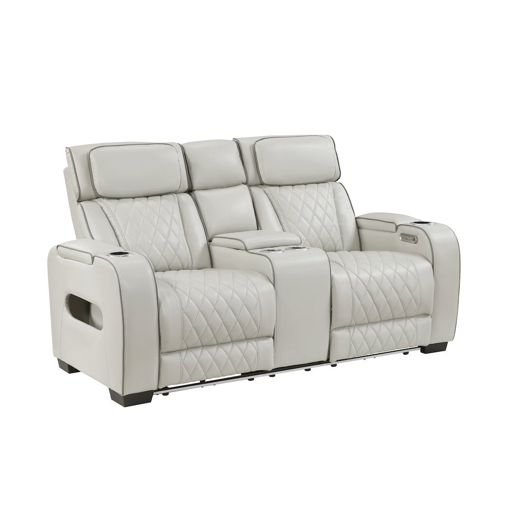Fairway Faux Leather Power Double Reclining Love Seat in Taupe