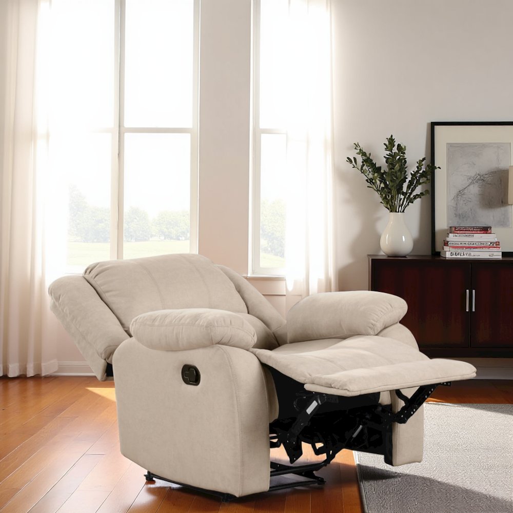 Beige Manual Recliner, Plush Reclining Chair for Living Room Comfort