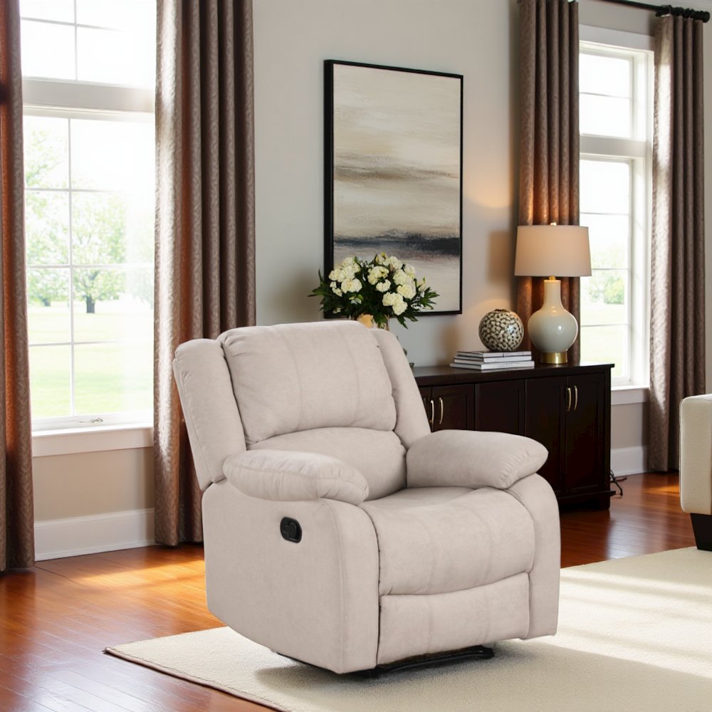 Beige Manual Recliner, Plush Reclining Chair for Living Room Comfort