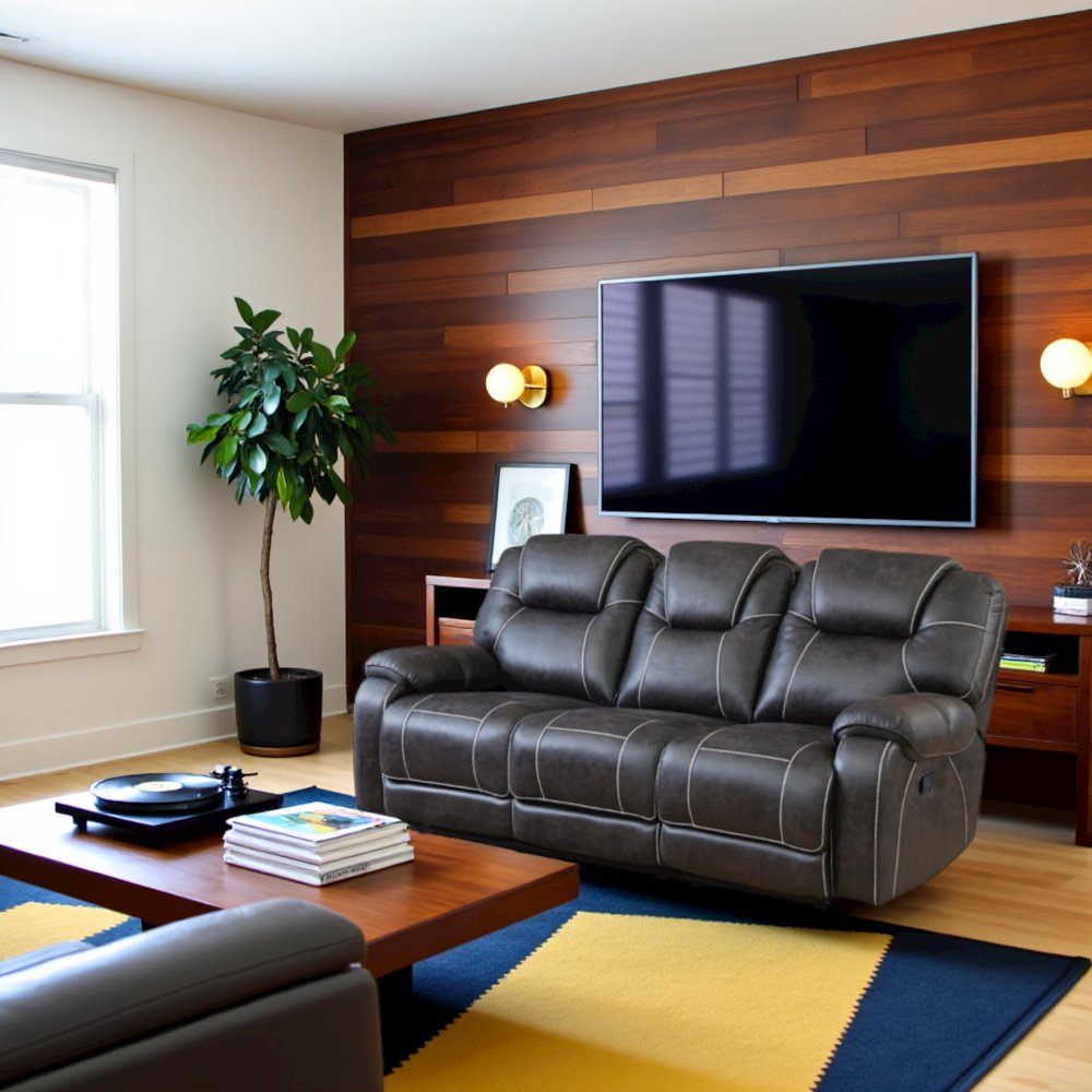 Chocolate Microfiber Double Reclining Sofa