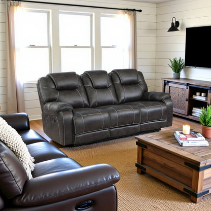 Chocolate Microfiber Double Reclining Sofa
