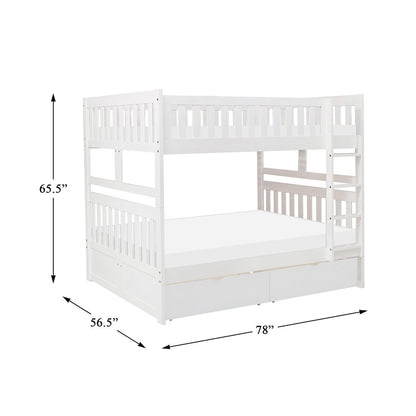 Galen Pine Full Over Full Bunk Bed with Storage Boxes in White