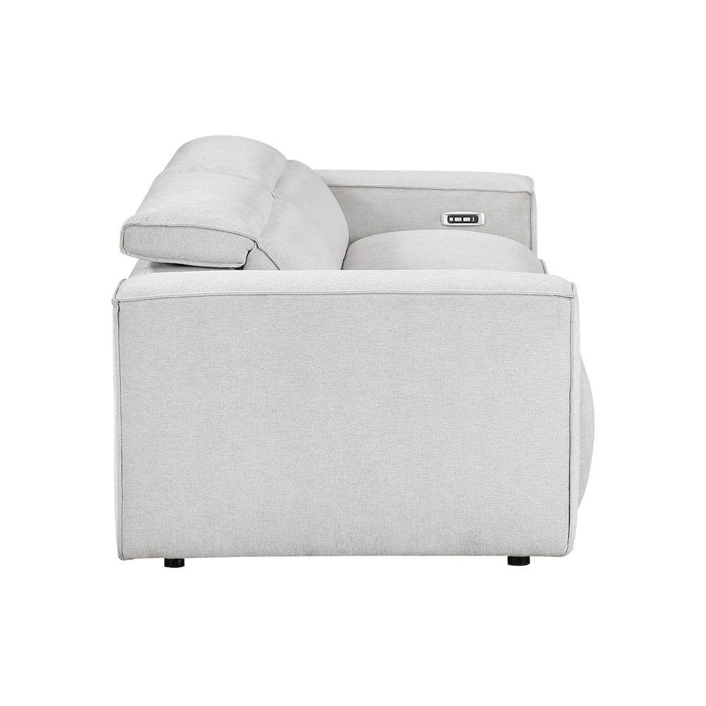 Phoebe Microfiber Power Double Reclining Love Seat in Light Gray