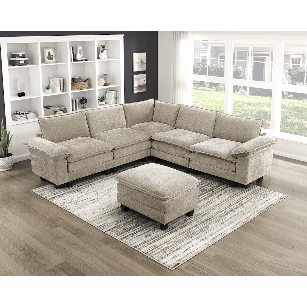 Dublin Chenille 6-Piece Modular Sectional with Ottoman in Taupe