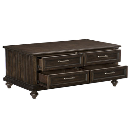 Cardano Asian Hardwood Cocktail Table with drawers in Driftwood Charcoal