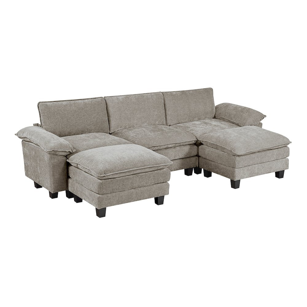 Dublin Chenille 5-Piece Modular Sectional with Ottoman in Dark Pewter
