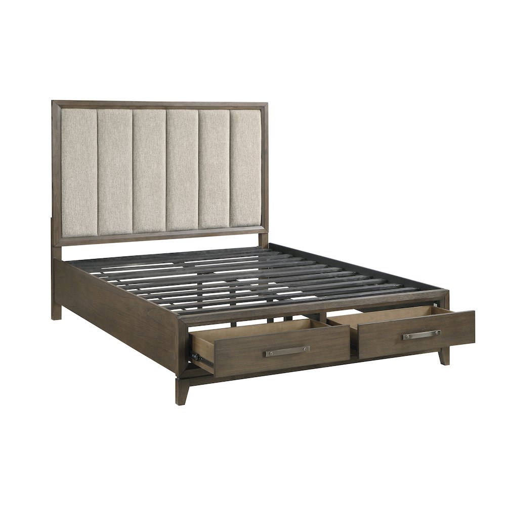 Aris Asian Hardwood QN Platform Bed w Footboard Storage in Dark Walnut