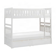 Galen Pine Twin Over Twin Bunk Beds for Kids with Two Storage Boxes, White