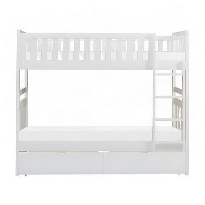 Galen Pine Twin Over Twin Bunk Beds for Kids with Two Storage Boxes, White