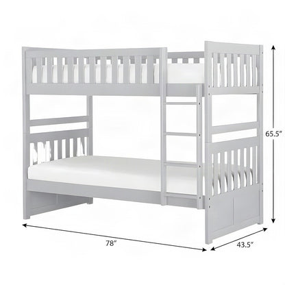 Orion Pine Twin Over Twin Bunk Bed with Guard Rail and Wood Slats, Gray