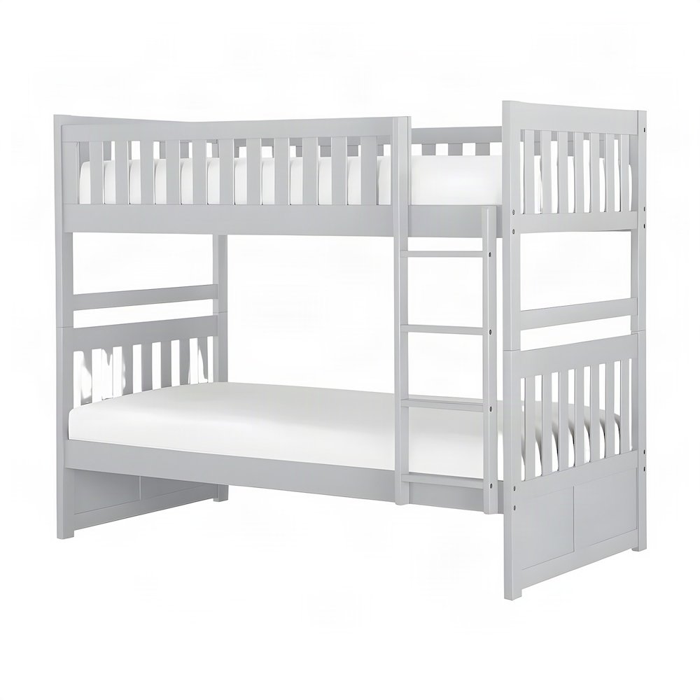Orion Pine Twin Over Twin Bunk Bed with Guard Rail and Wood Slats, Gray