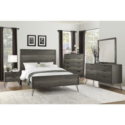 Urbanite Asian Hardwood Eastern King Bed in 3 Tone Gray