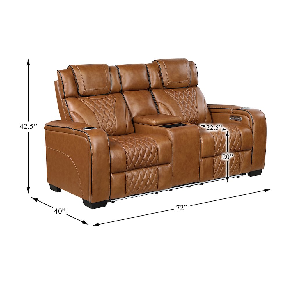 Apex Leather Pwr Double Reclining Love Seat with Center Console in Brown