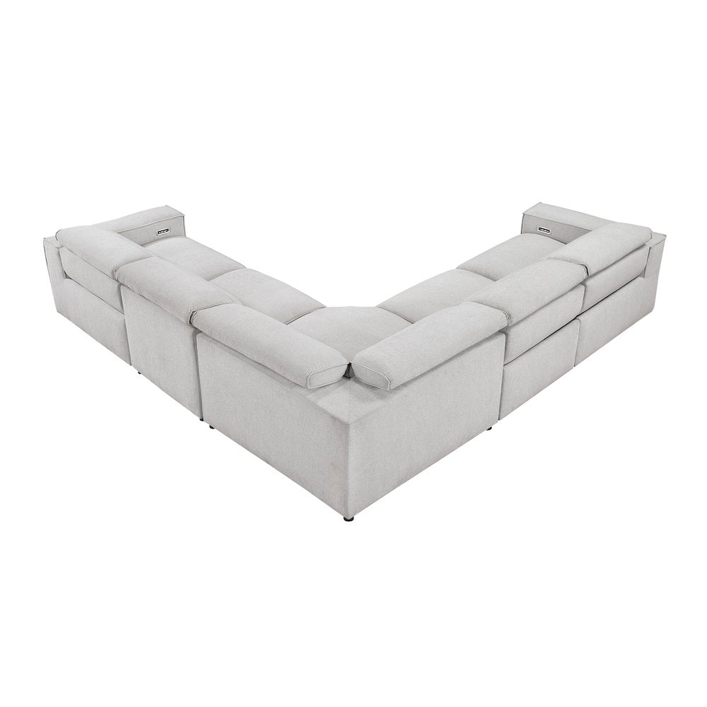 Phoebe Microfiber 5pcs Modular Power Reclining Sectional in Light Gray