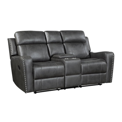 Kellen Microfiber Double Reclining Love Seat in Smoky Gray