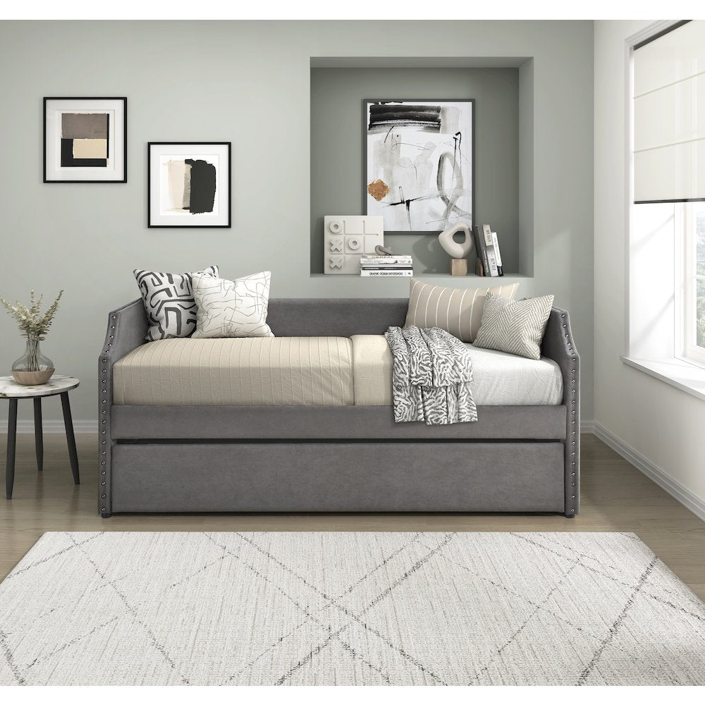 Shiloh Textured Daybed with Trundle in Dark Gray