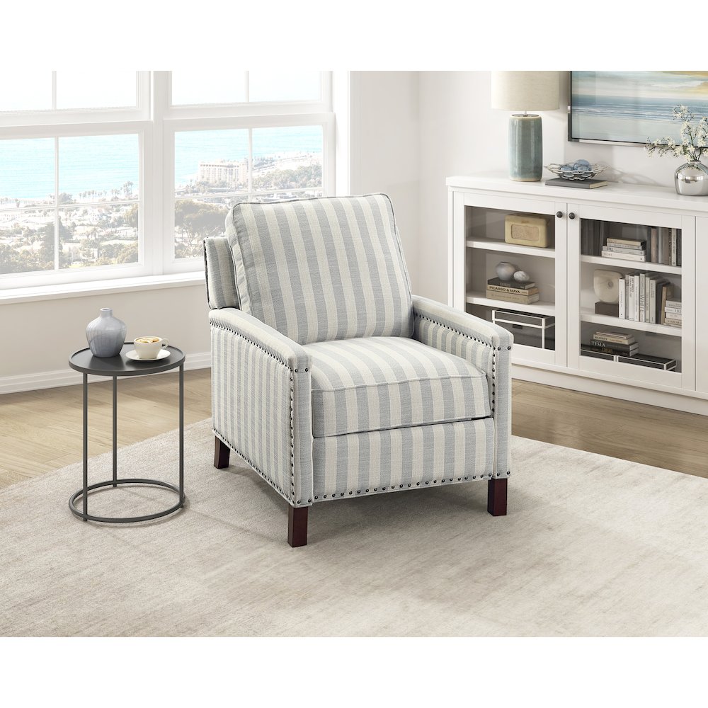 Landrum Textured PB Reclining Chair in Beige with Grayish Blue Stripe