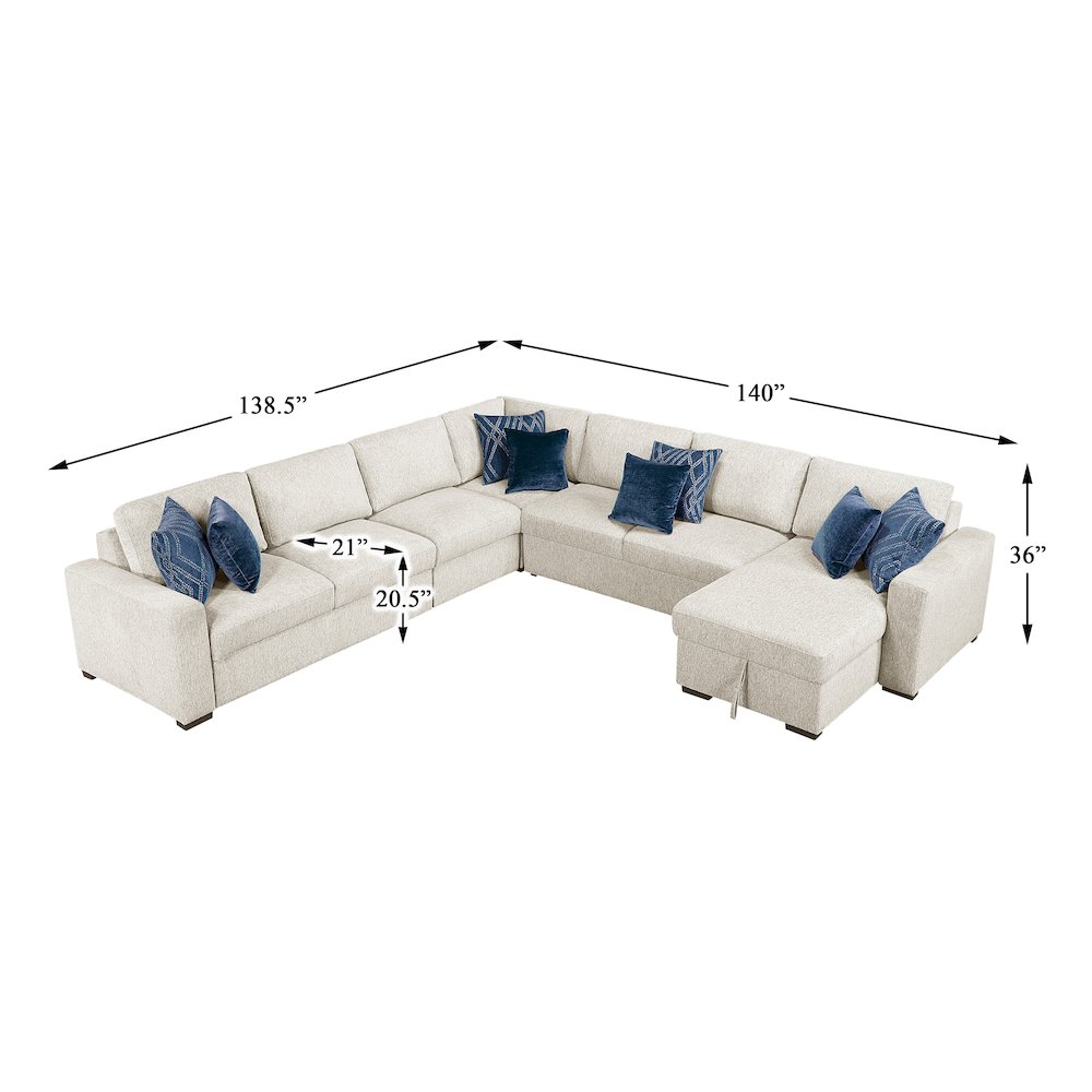 Isla Microfiber 5-Piece Sectional with Reversible Chaise in Beige