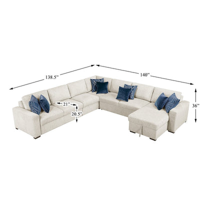 Isla Microfiber 5-Piece Sectional with Reversible Chaise in Beige