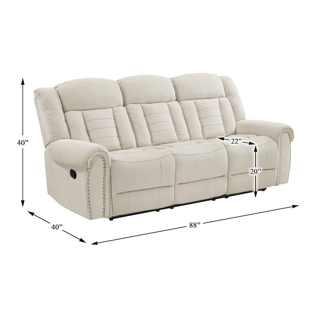 Nutmeg Chenille Double Reclining Sofa in Beige