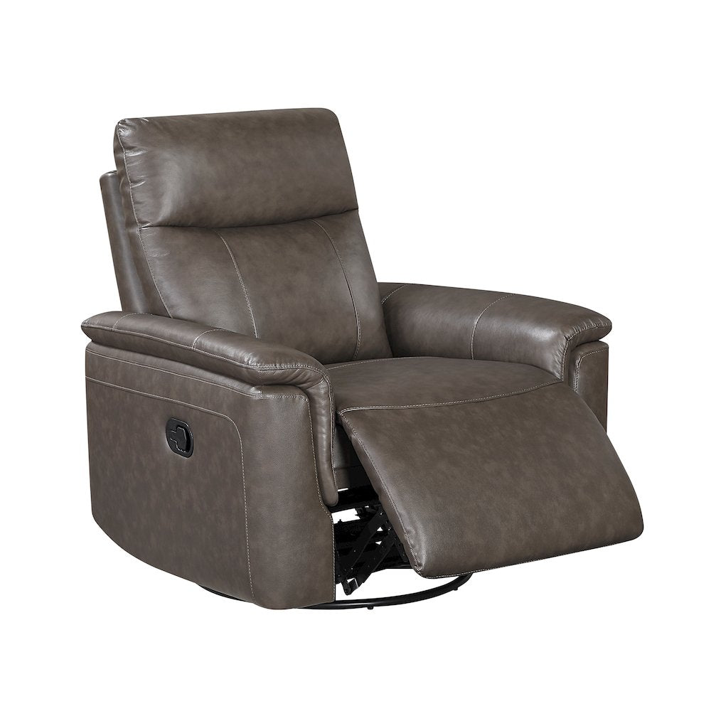 Hadley Leather Swivel Glider Reclining Chair in Dark Brown