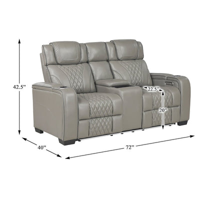 Apex Leather Pwr Double Reclining Love Seat with Center Console in Gray