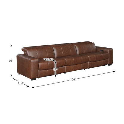 Sutton Leather Power Double Reclining Sofa with Power Headrests in Brown