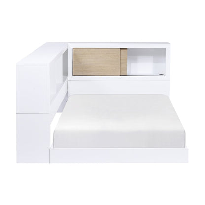 Asker A. Hardwood Twin Bookcase Corner Bed in 2-Tone (White and Natural)