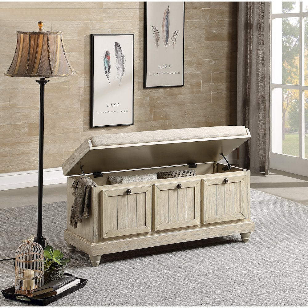 Woodwell Asian Hardwood Storage Bench in Beige