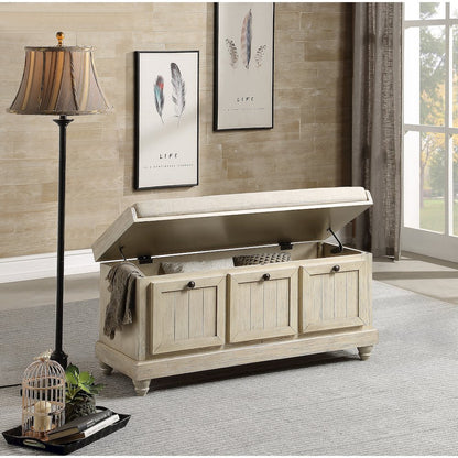 Woodwell Asian Hardwood Storage Bench in Beige