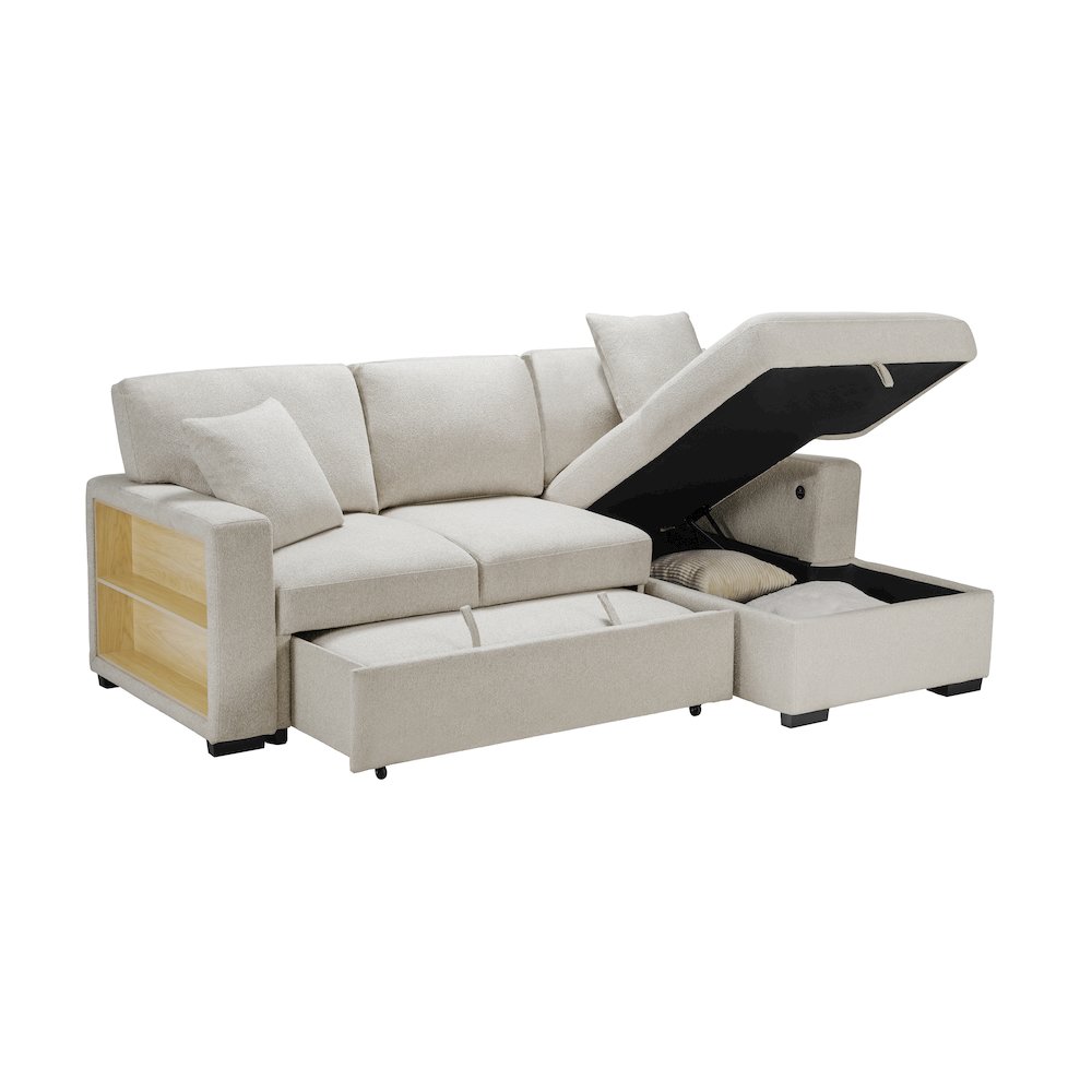 Pompano Boucle Sectional with Right Chaise, Pull-out Bed in Beige