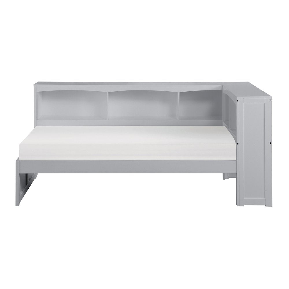 Orion Pine Twin Bookcase Corner Bed in Gray