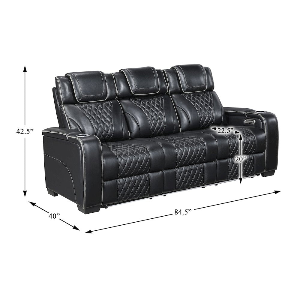 Apex Leather 2pc Set: Sofa, Love in Black
