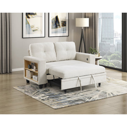 Robinson Boucle Love Seat with Pull-out Bed, Shelves in Beige