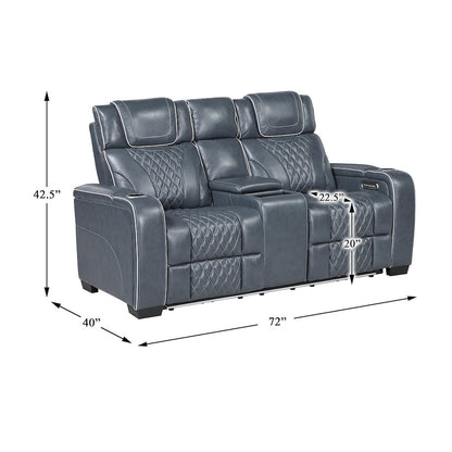 Apex Leather 2pc Set: Sofa, Love in Blue