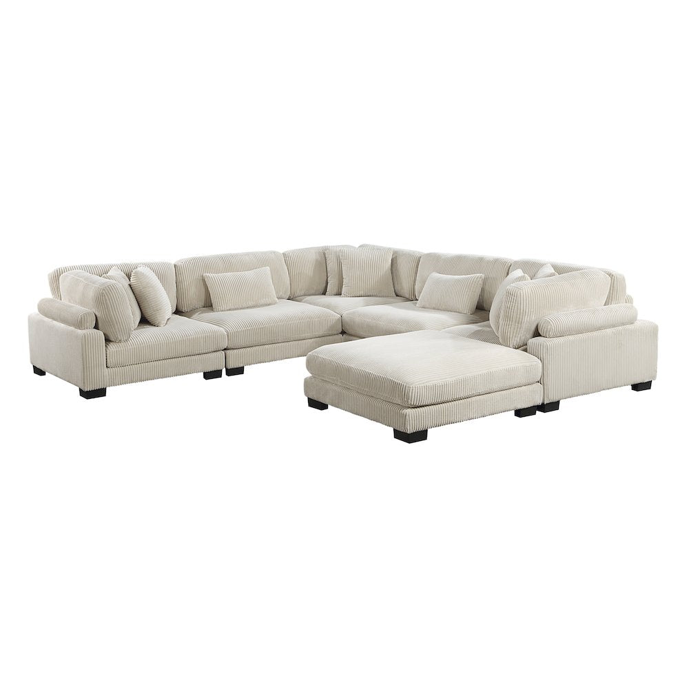 Traverse Corduroy 6-Piece Modular Sectional with Ottoman in Beige